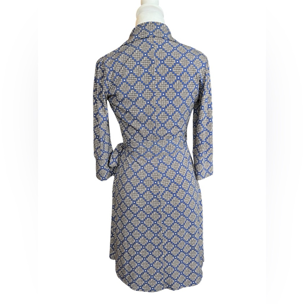 Laundry by Shelli Segal Wrap Dress XS Blue White, Greek Key Pattern - Picture 5 of 8